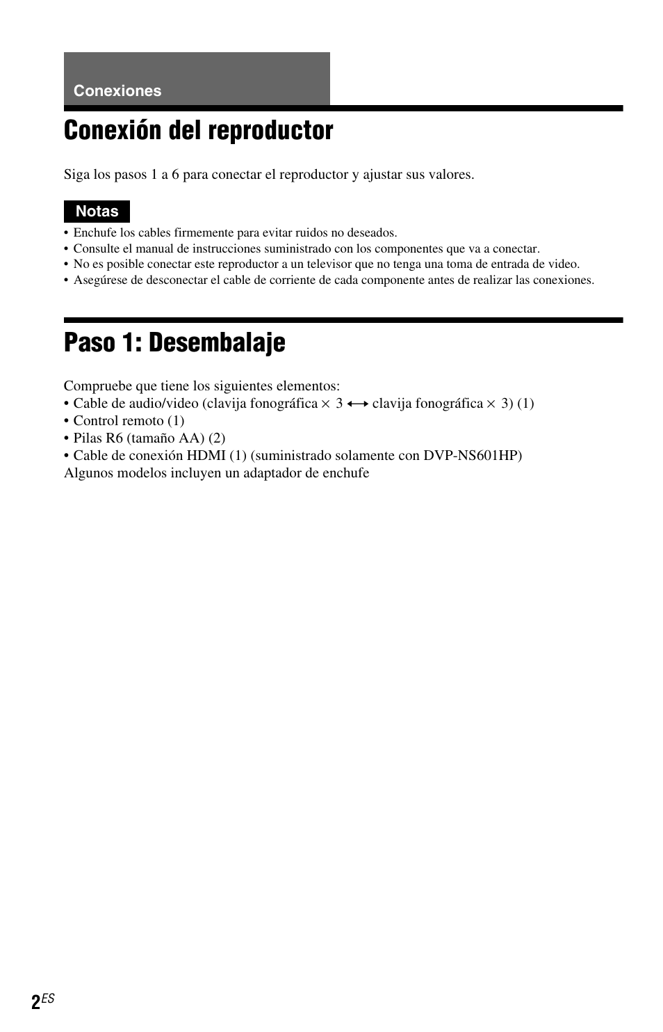 L0 - conexiones, L1ac - conexión del reproductor, L1 - paso 1: desembalaje | Conexiones, Conexión del reproductor paso 1: desembalaje, Conexión del reproductor, Paso 1: desembalaje | Sony DVP-NS601H User Manual | Page 72 / 88