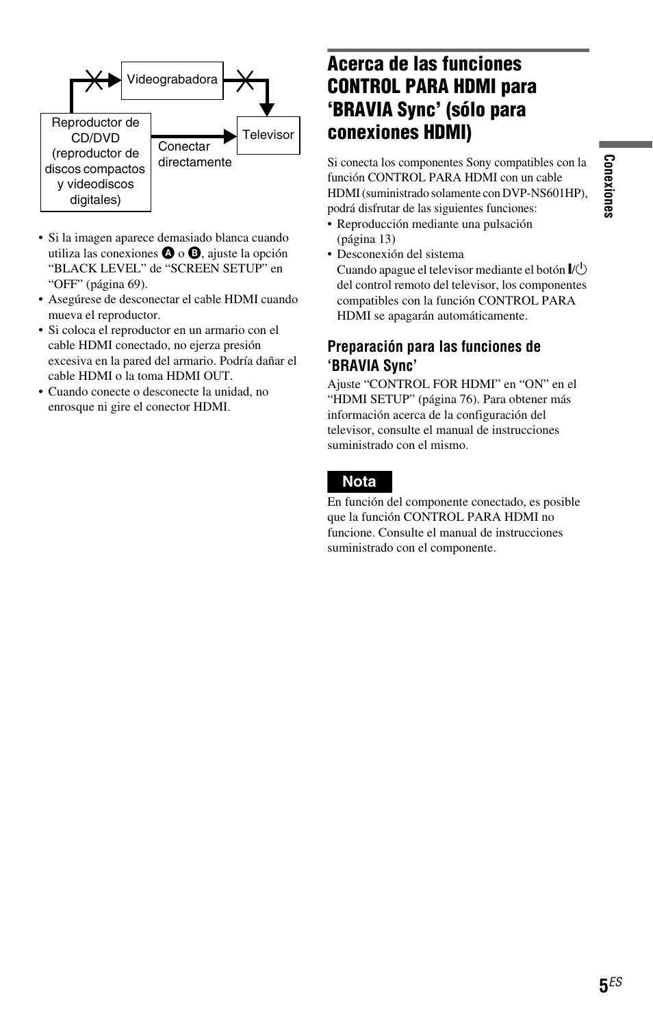 Sólo para conexiones hdmi) | Sony DVP-NS601H User Manual | Page 75 / 88