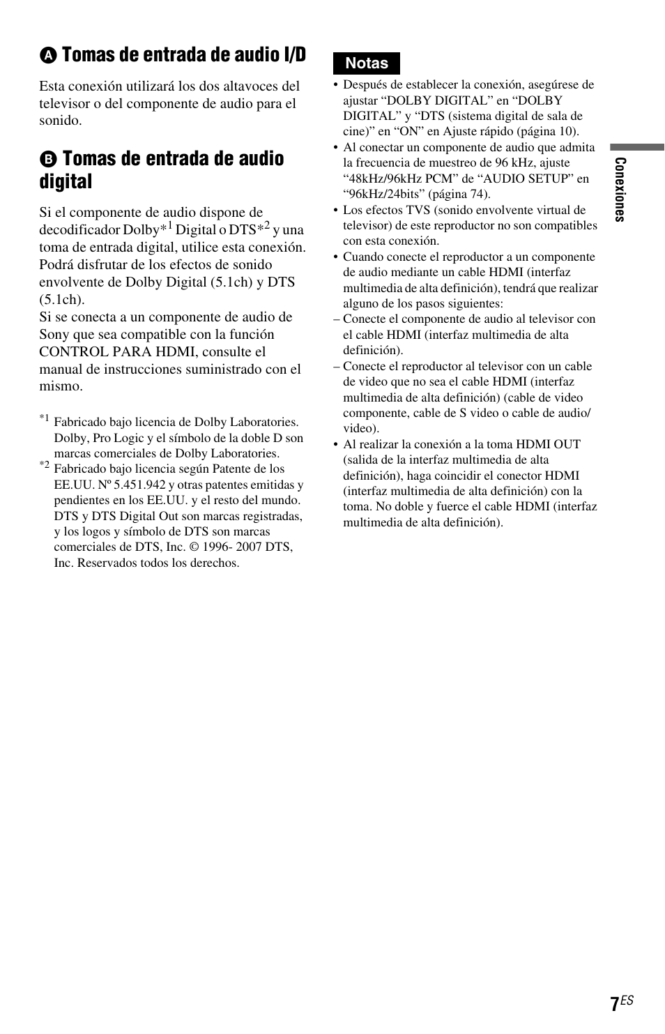 Tomas de entrada de audio i/d, Tomas de entrada de audio digital | Sony DVP-NS601H User Manual | Page 77 / 88