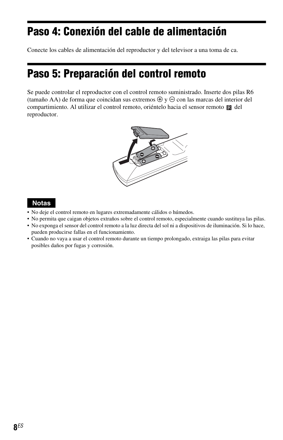 L1ac - paso 4: conexión del cable de alimentación, L1ac - paso 5: preparación del control remoto, Paso 4: conexión del cable de alimentación | Paso 5: preparación del control remoto | Sony DVP-NS601H User Manual | Page 78 / 88