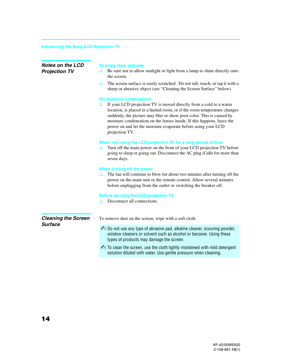 Sony KF-42WE620 User Manual | Page 14 / 95