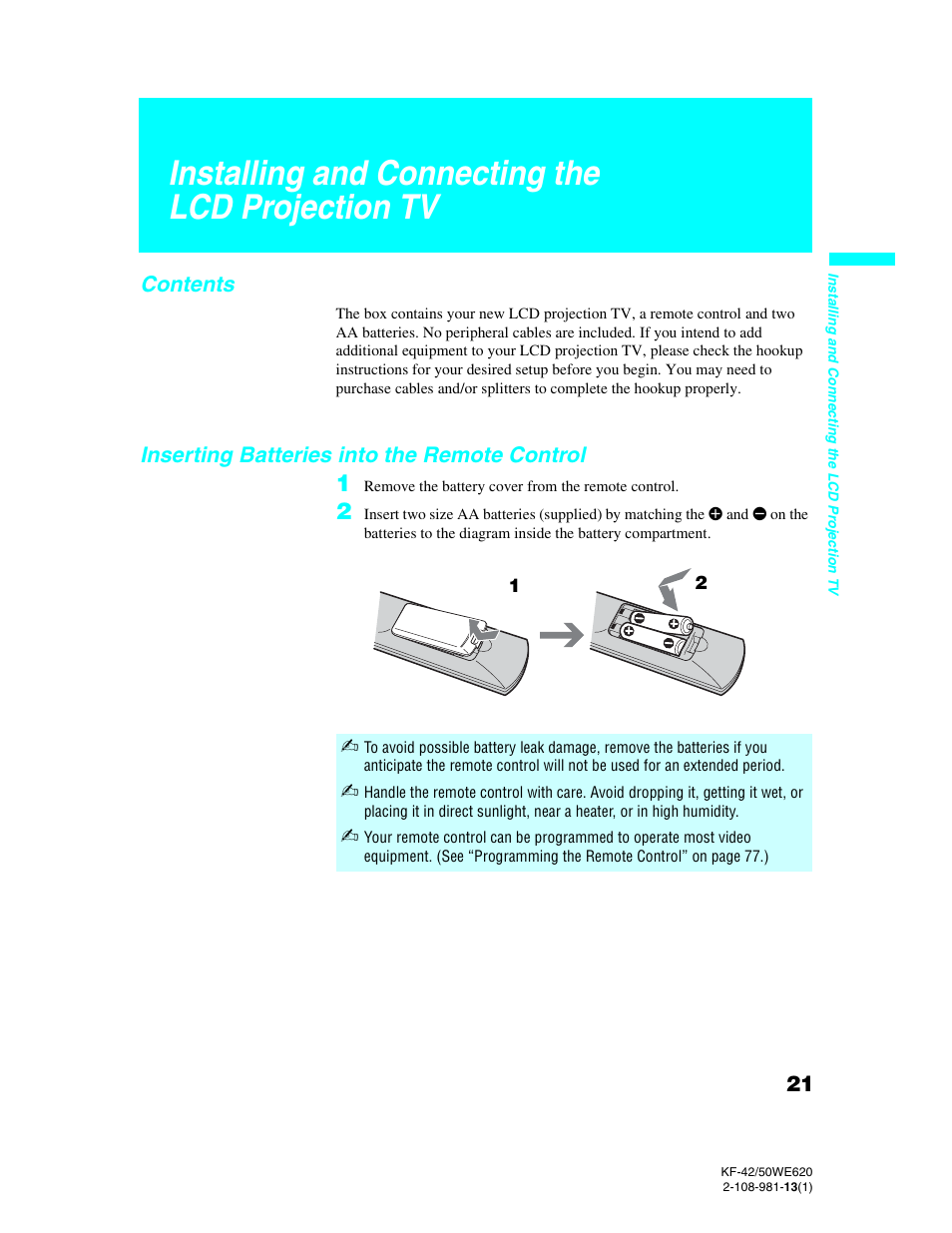 Sony KF-42WE620 User Manual | Page 21 / 95