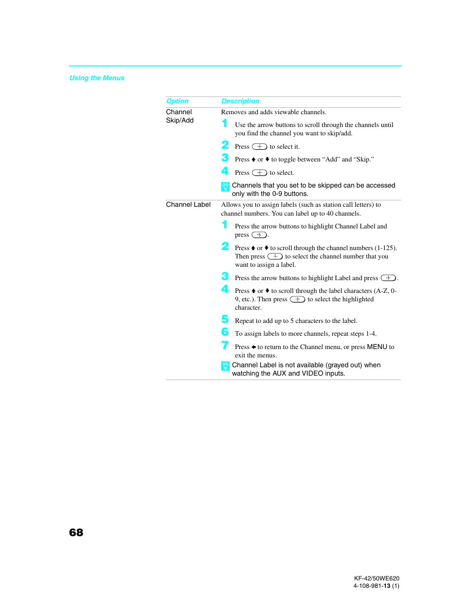 Sony KF-42WE620 User Manual | Page 68 / 95