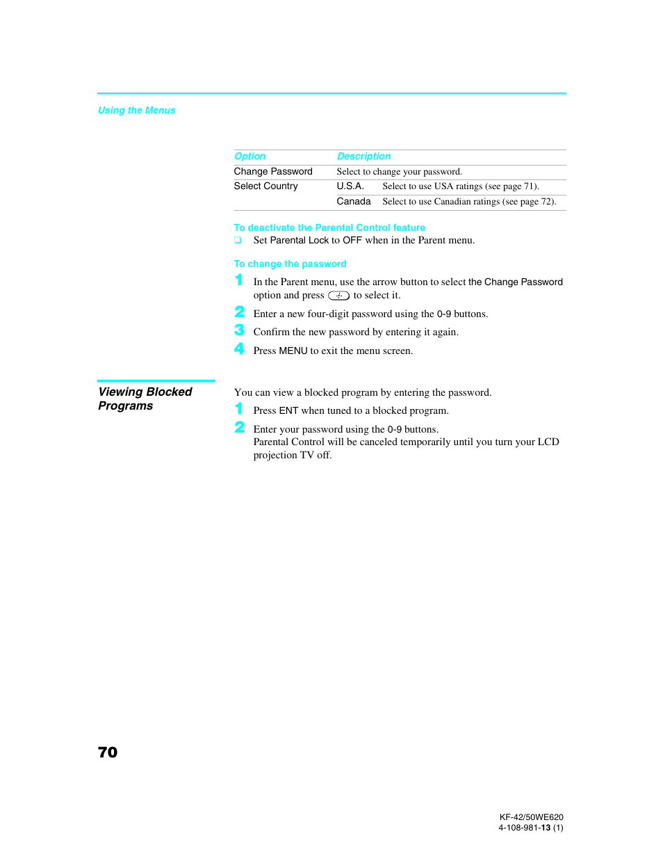 Sony KF-42WE620 User Manual | Page 70 / 95