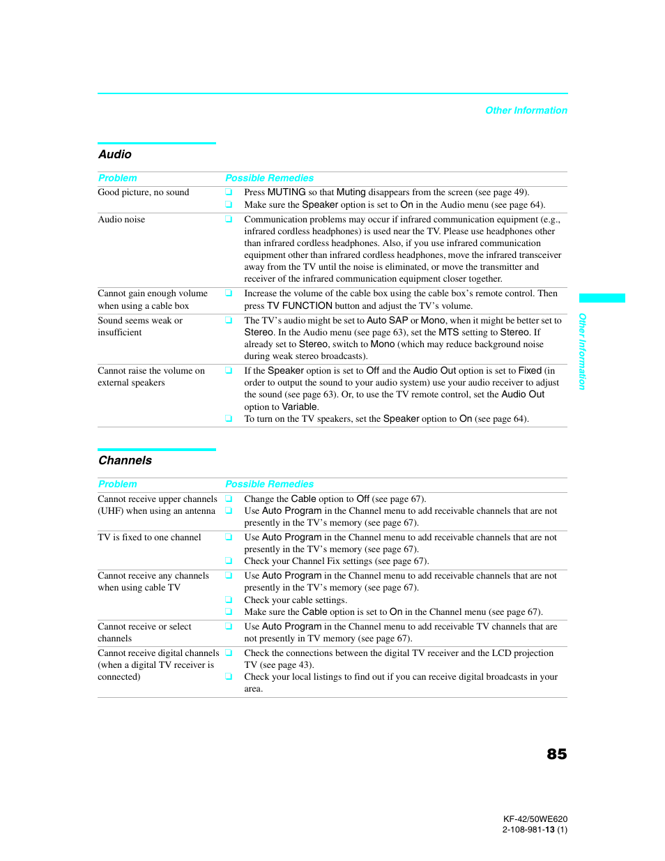 Sony KF-42WE620 User Manual | Page 85 / 95