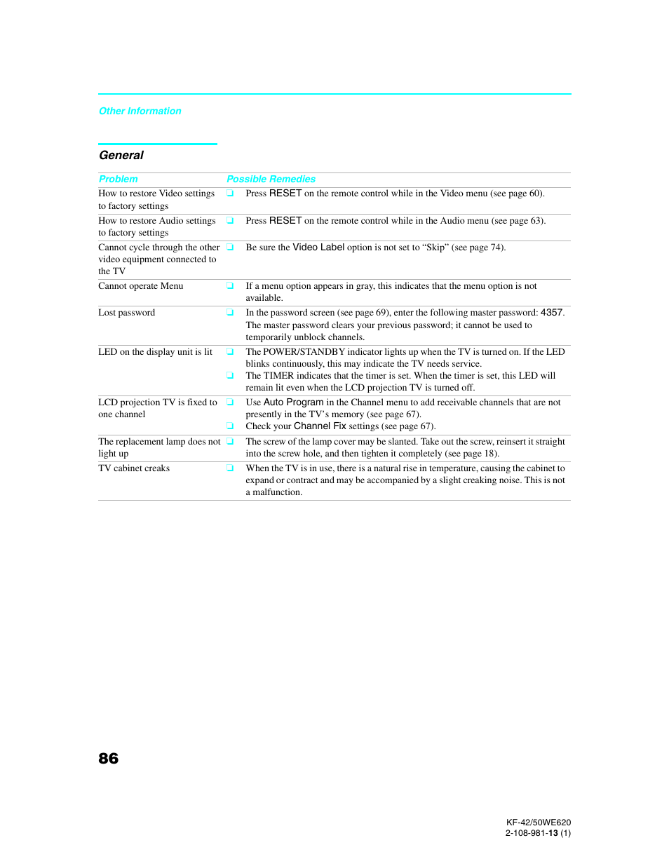 Sony KF-42WE620 User Manual | Page 86 / 95