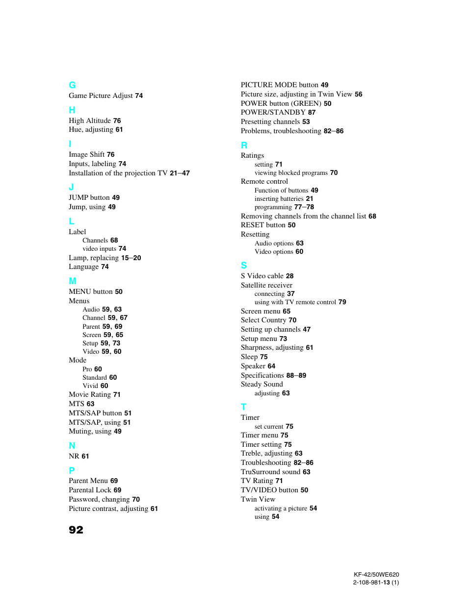 Sony KF-42WE620 User Manual | Page 92 / 95