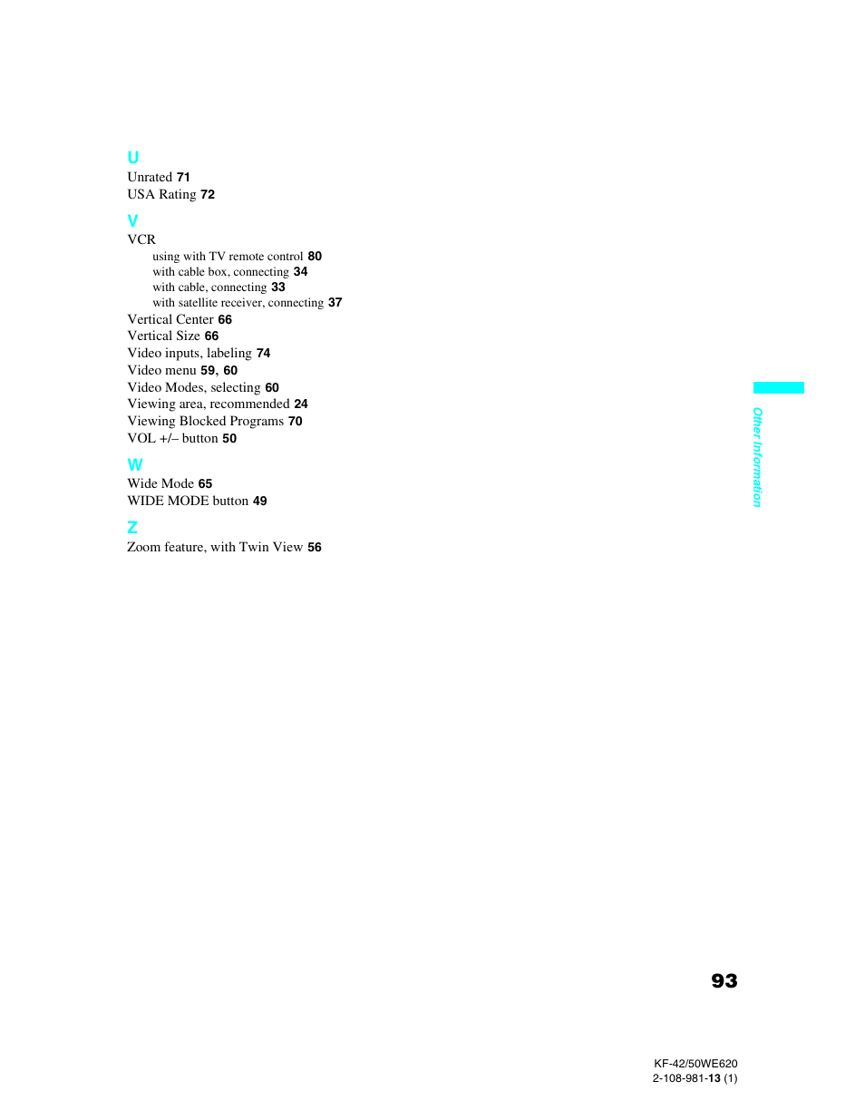 Sony KF-42WE620 User Manual | Page 93 / 95