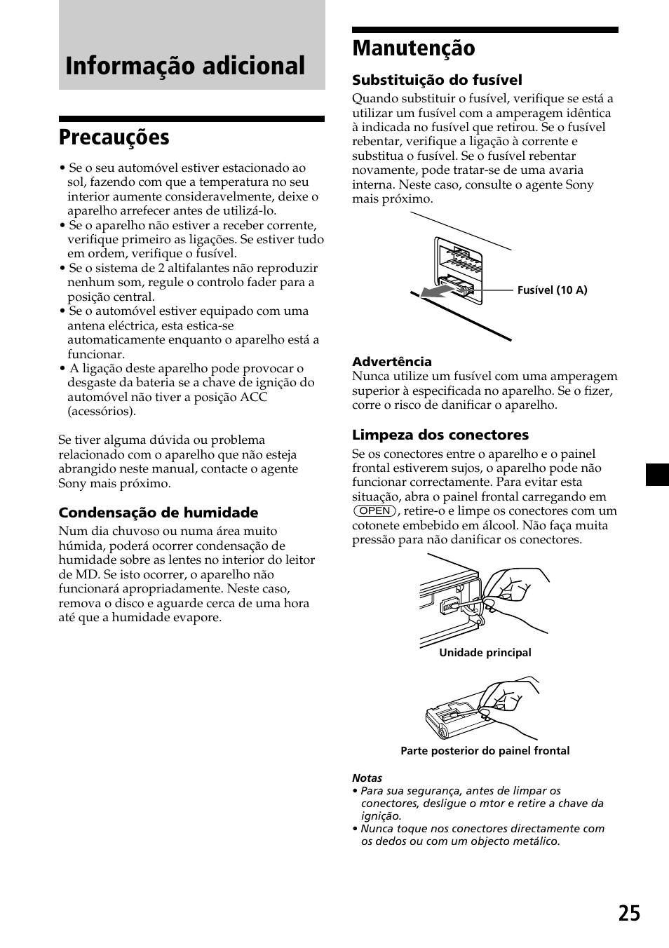 Informação adicional, Precauções, Manutenção | Sony MDX-C7970R User Manual | Page 109 / 116