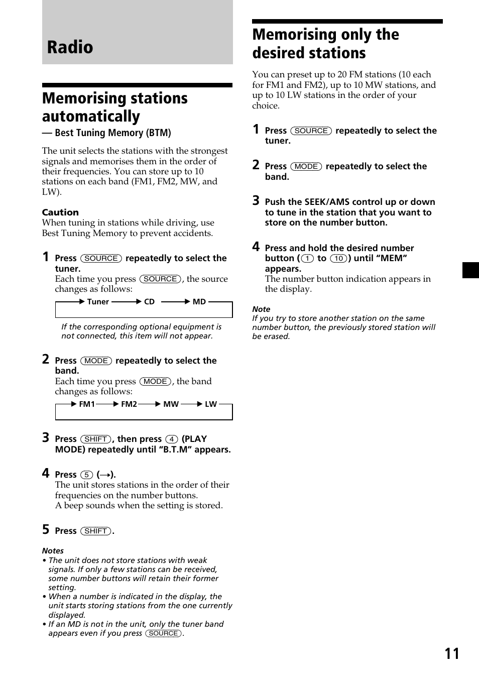 Radio | Sony MDX-C7970R User Manual | Page 11 / 116