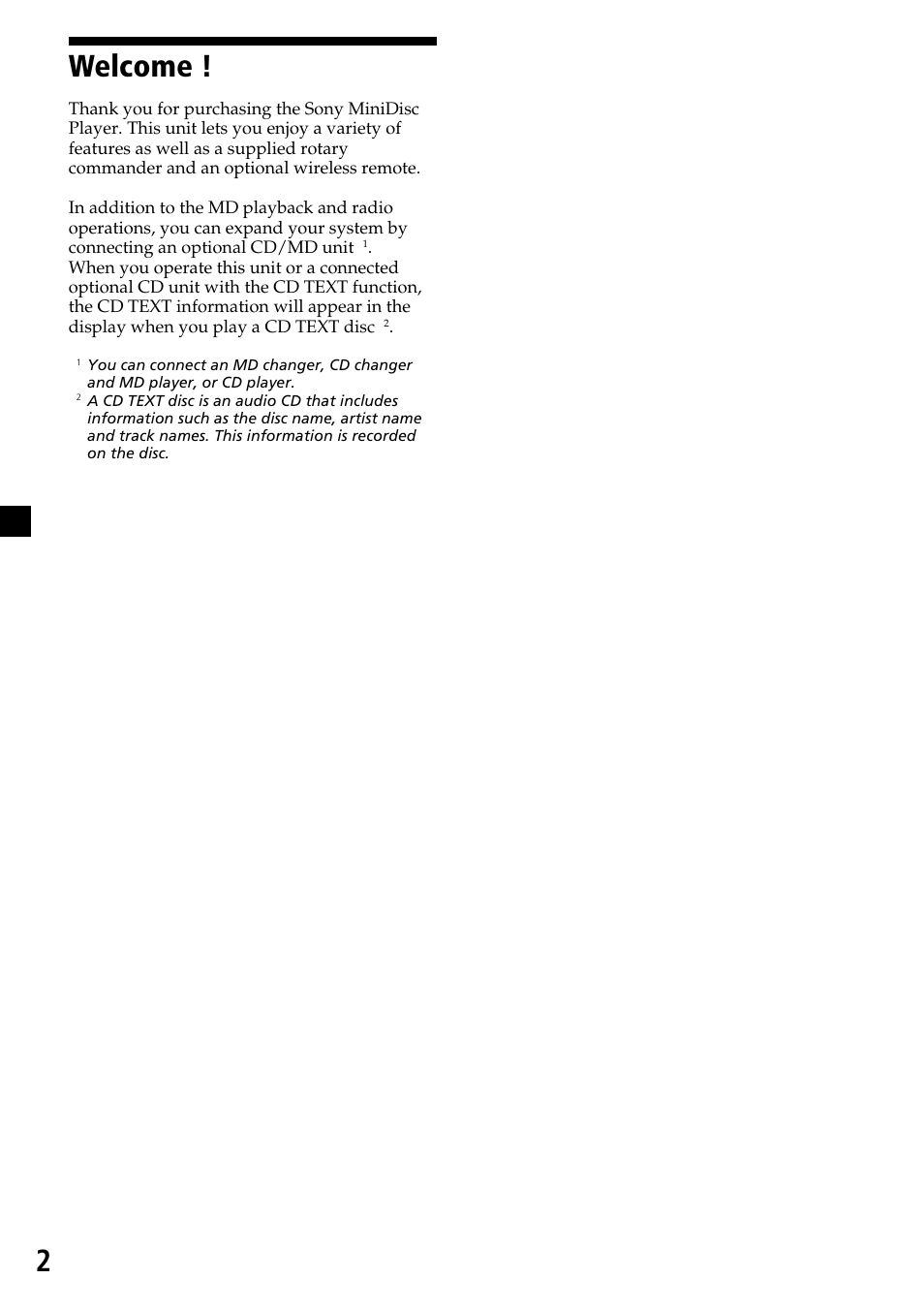 2welcome | Sony MDX-C7970R User Manual | Page 2 / 116