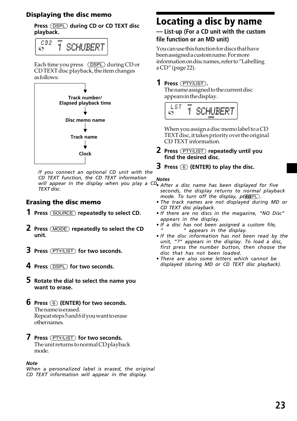 Locating a disc by name | Sony MDX-C7970R User Manual | Page 23 / 116