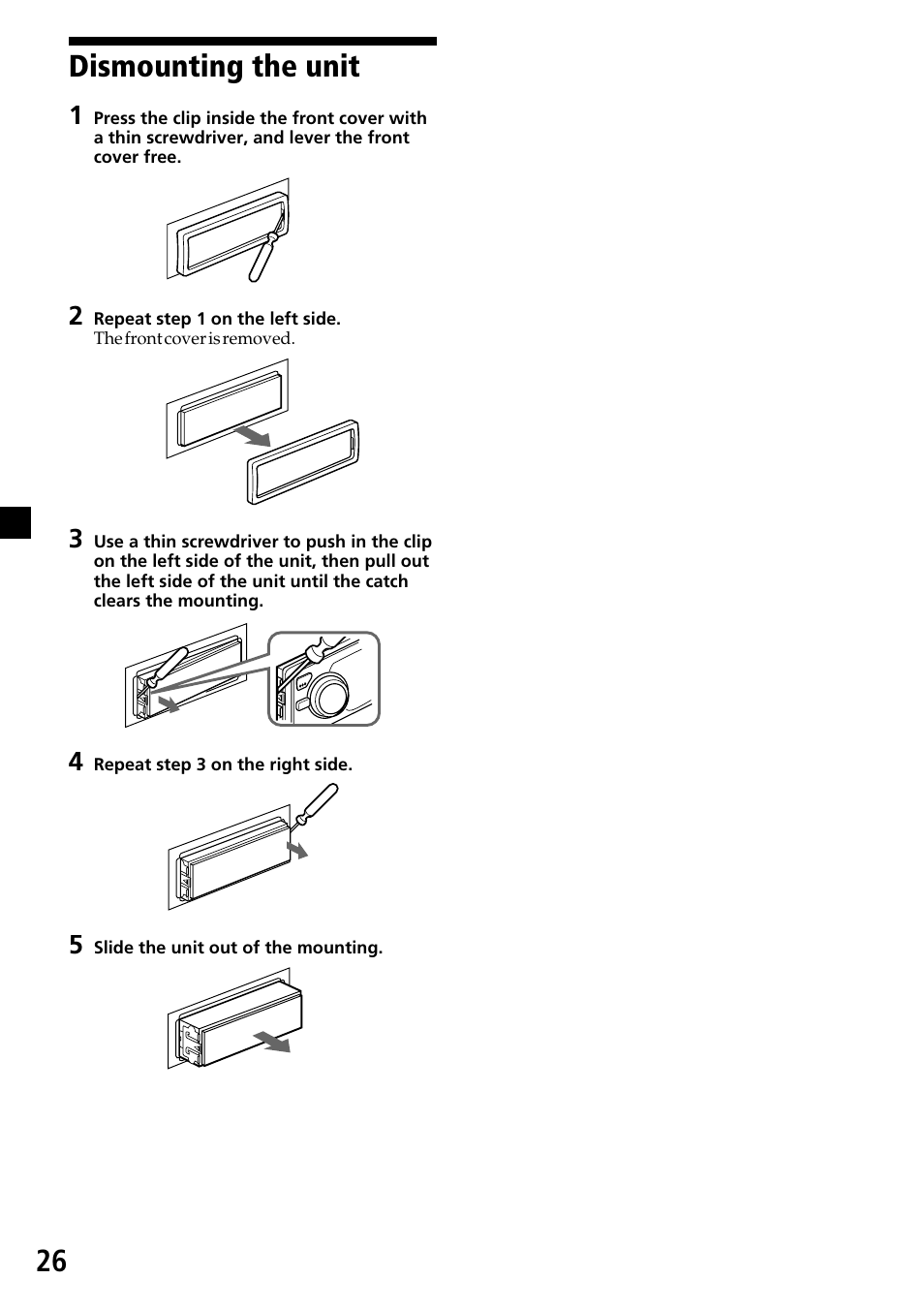26 dismounting the unit | Sony MDX-C7970R User Manual | Page 26 / 116