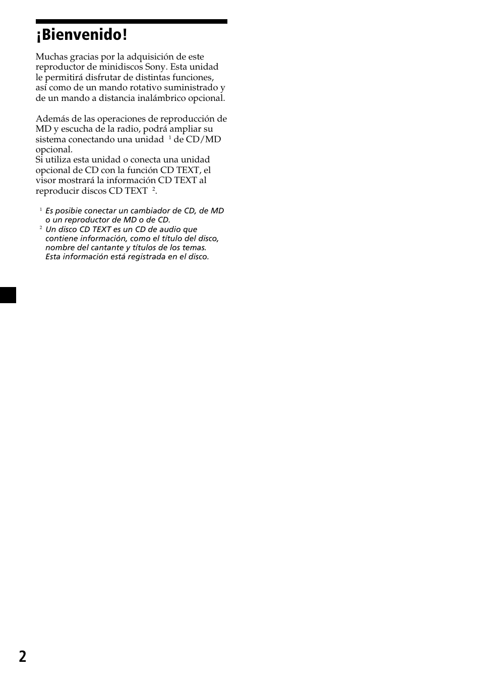 2¡bienvenido | Sony MDX-C7970R User Manual | Page 30 / 116
