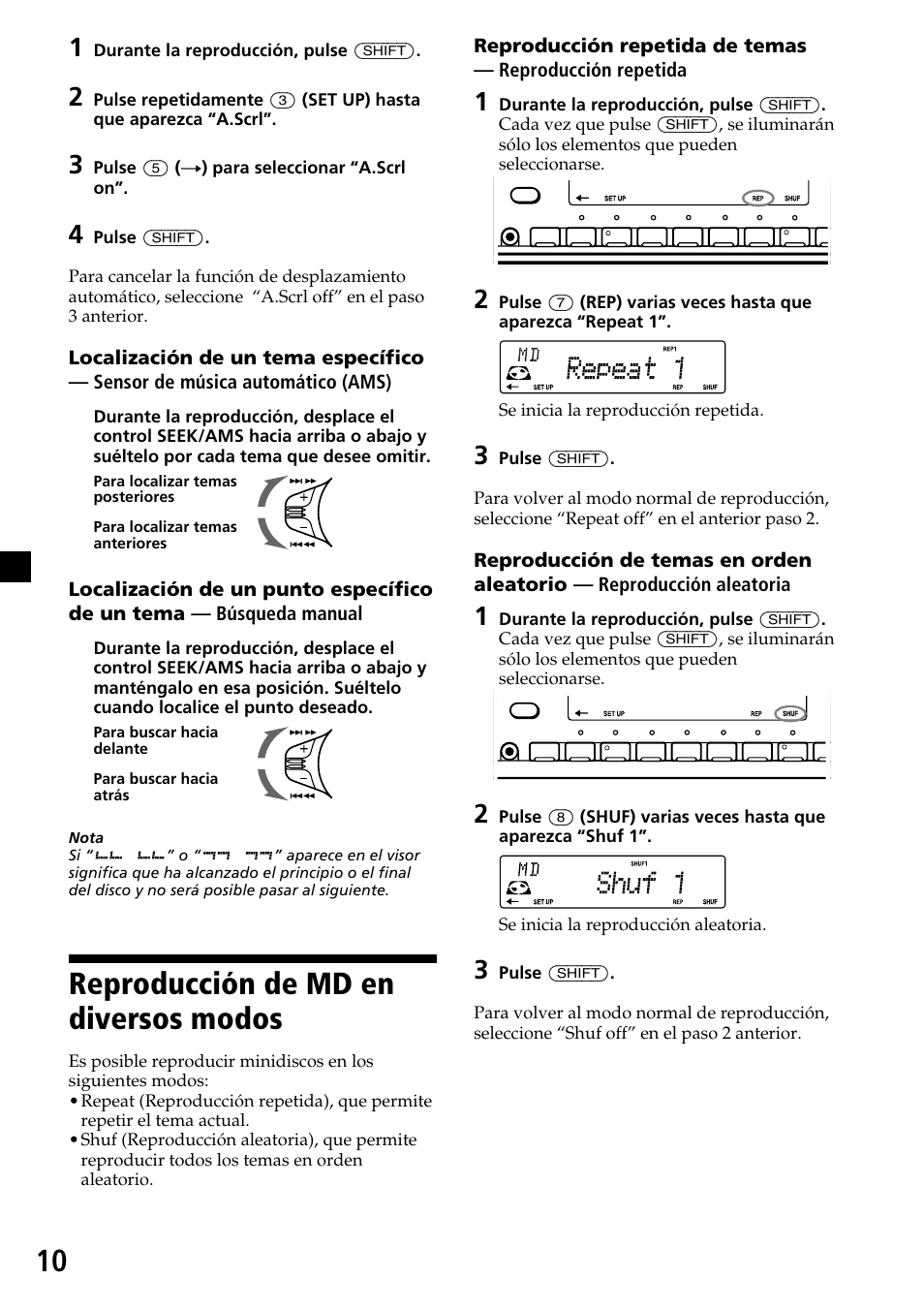 Reproducción de md en diversos modos | Sony MDX-C7970R User Manual | Page 38 / 116