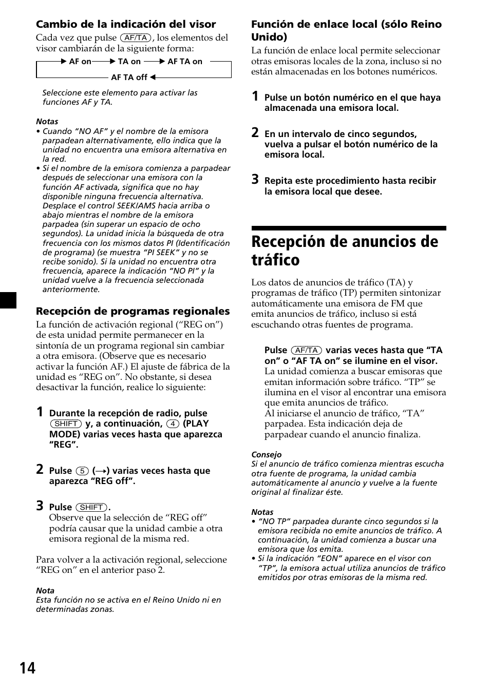 Recepción de anuncios de tráfico | Sony MDX-C7970R User Manual | Page 42 / 116