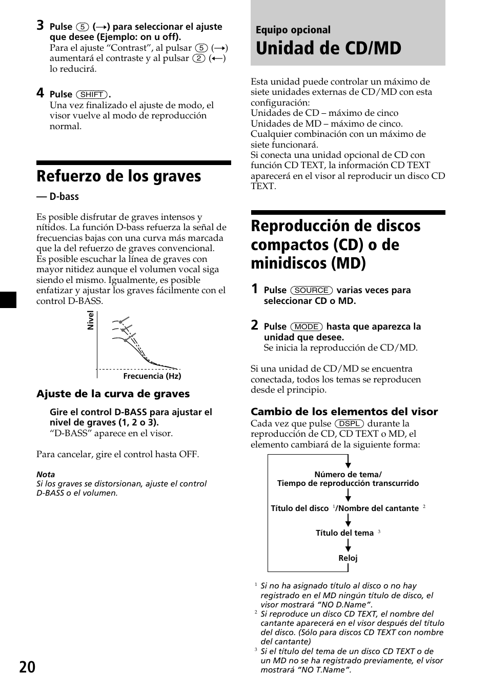 Unidad de cd/md, Refuerzo de los graves | Sony MDX-C7970R User Manual | Page 48 / 116