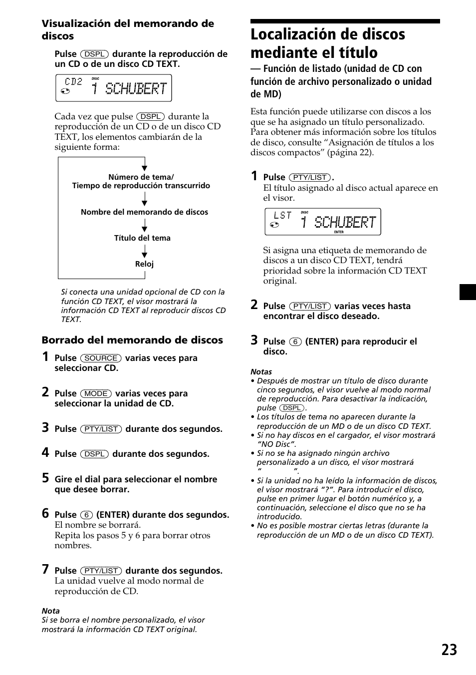 23 localización de discos mediante el título | Sony MDX-C7970R User Manual | Page 51 / 116