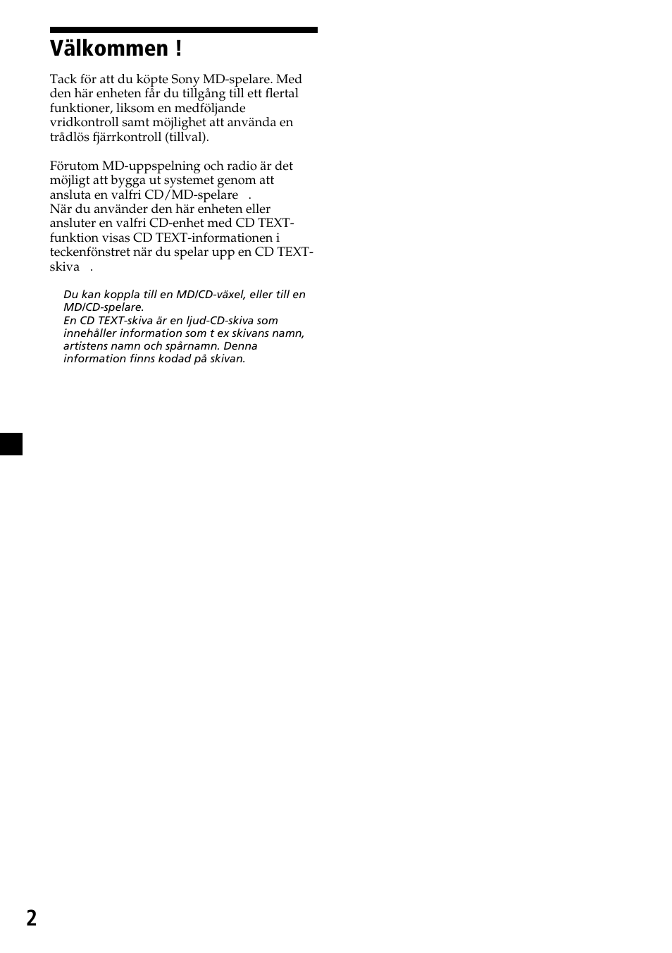 2välkommen | Sony MDX-C7970R User Manual | Page 58 / 116