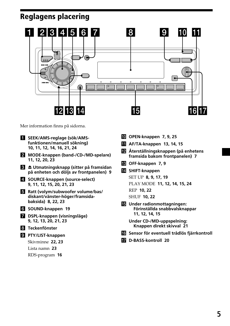 Reglagens placering | Sony MDX-C7970R User Manual | Page 61 / 116