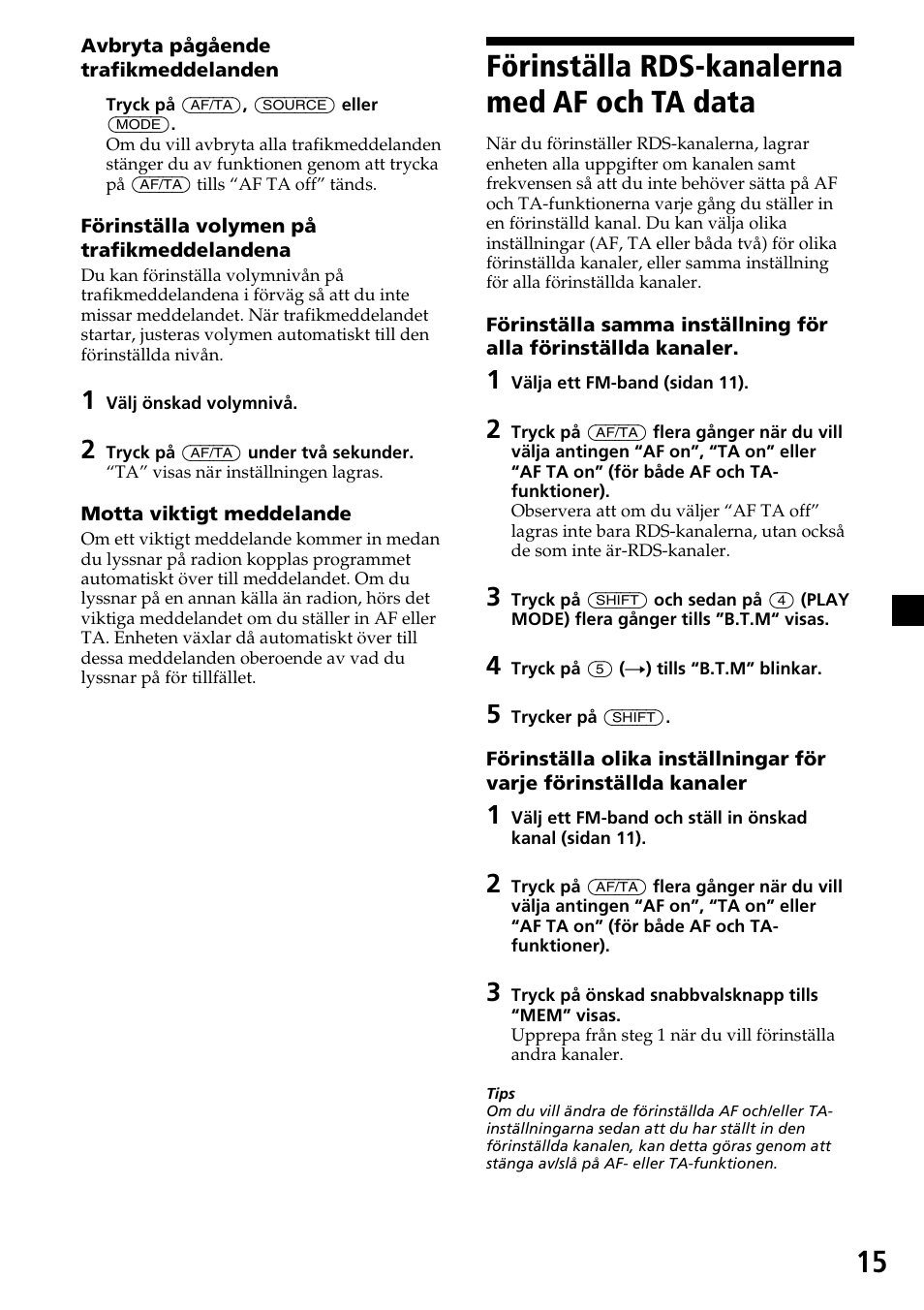 Förinställa rds-kanalerna med af och ta data | Sony MDX-C7970R User Manual | Page 71 / 116