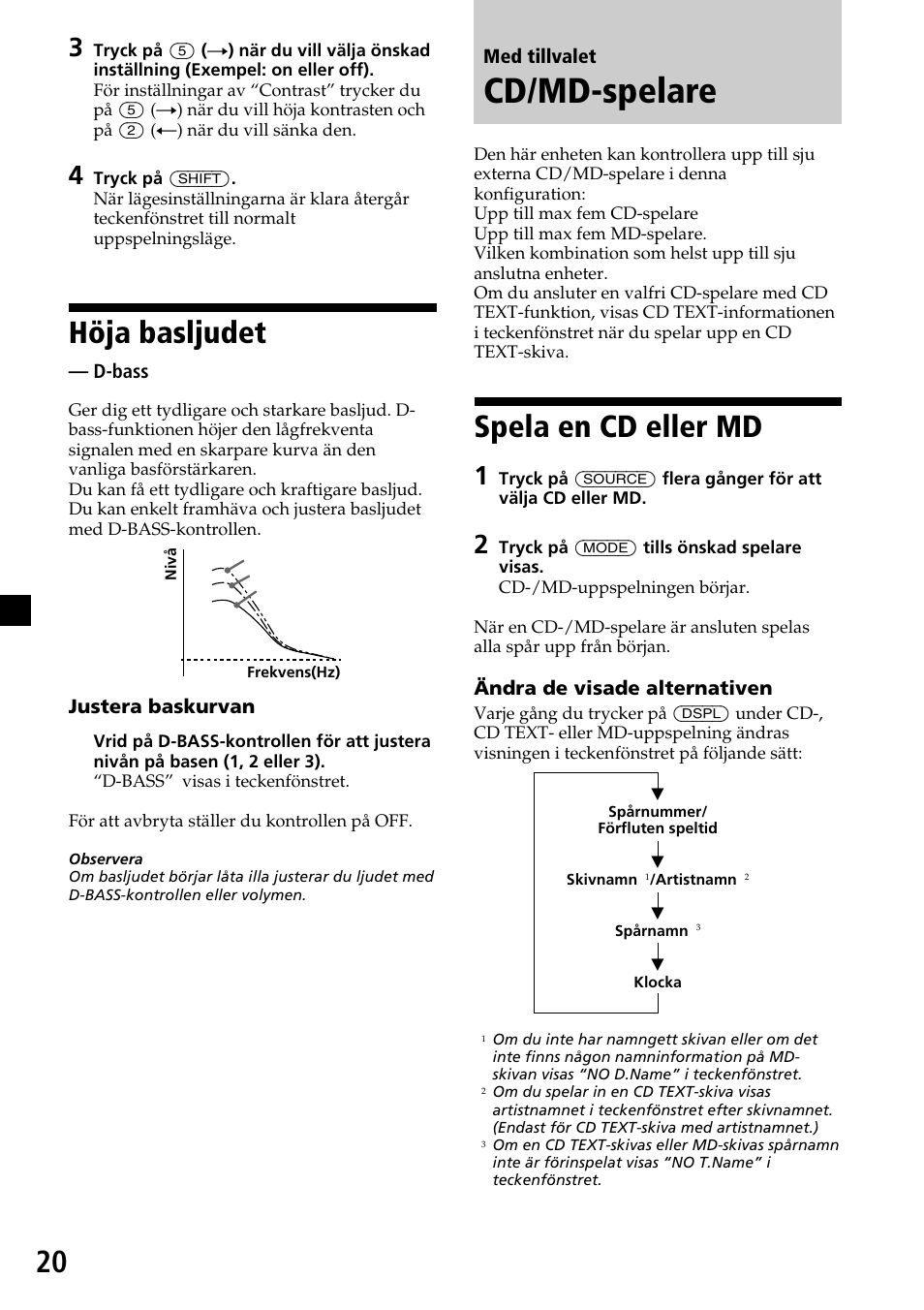 Cd/md-spelare, Spela en cd eller md, Höja basljudet | Sony MDX-C7970R User Manual | Page 76 / 116