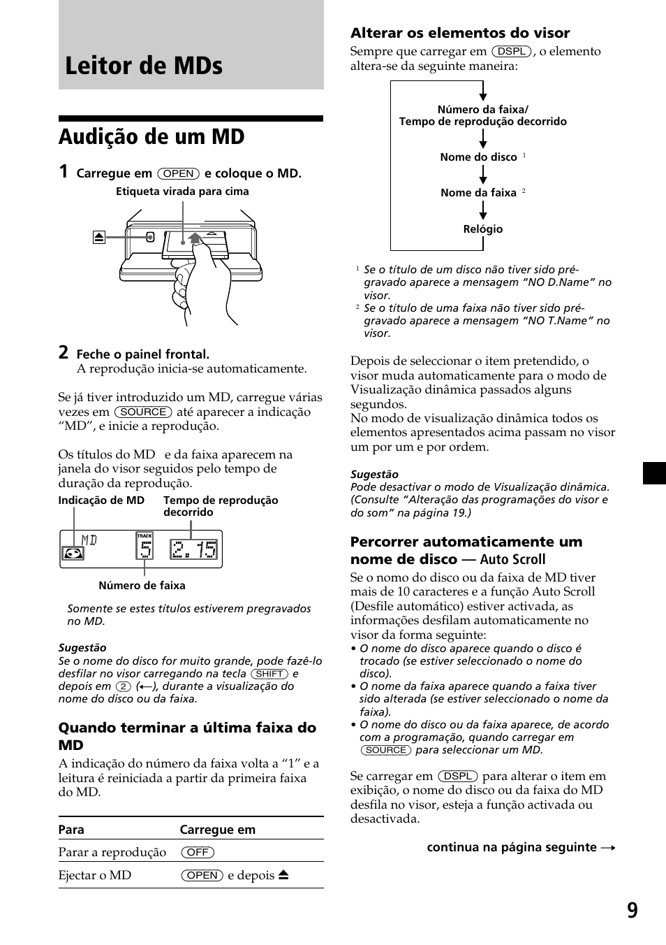 Leitor de mds, Audição de um md | Sony MDX-C7970R User Manual | Page 93 / 116