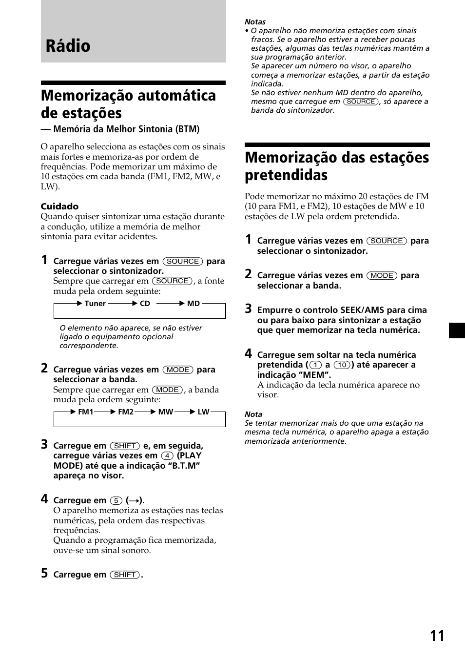 Rádio, Memorização das estações pretendidas | Sony MDX-C7970R User Manual | Page 95 / 116