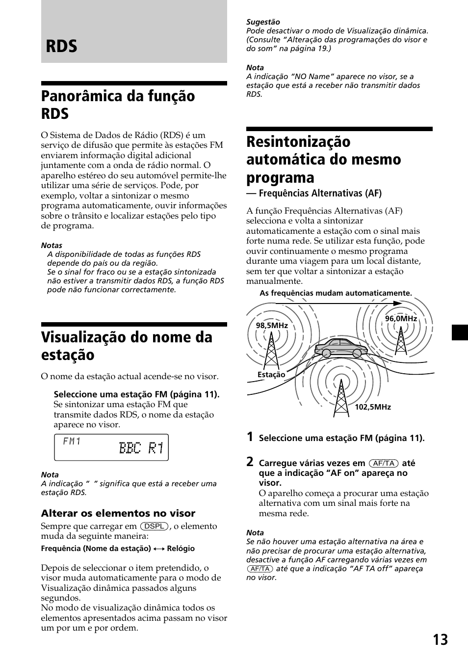 Panorâmica da função rds, Visualização do nome da estação, Resintonização automática do mesmo programa | Sony MDX-C7970R User Manual | Page 97 / 116