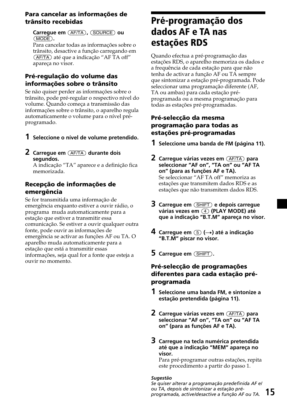Pré-programação dos dados af e ta nas estações rds | Sony MDX-C7970R User Manual | Page 99 / 116