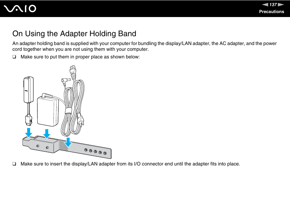 On using the adapter holding band | Sony ICD VGN-UX200 User Manual | Page 137 / 194