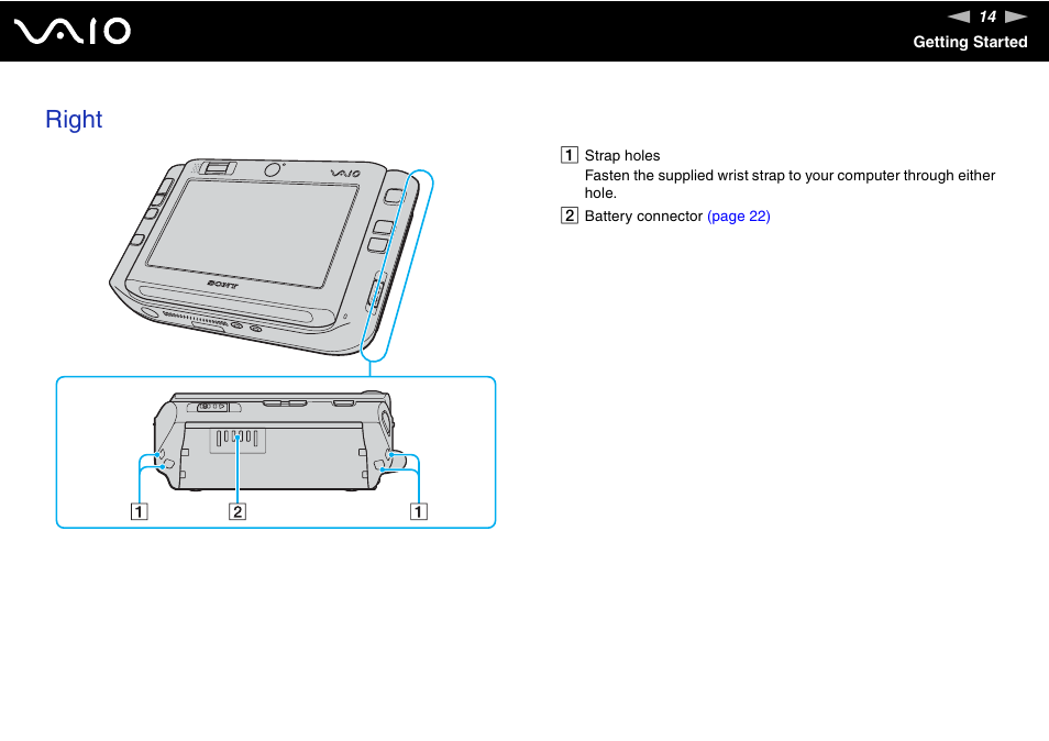 Right | Sony ICD VGN-UX200 User Manual | Page 14 / 194