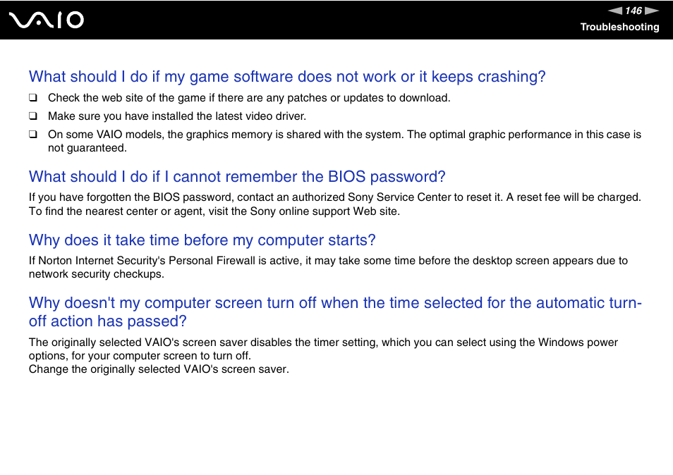 Why does it take time before my computer starts | Sony ICD VGN-UX200 User Manual | Page 146 / 194