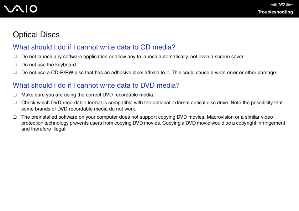 Optical discs | Sony ICD VGN-UX200 User Manual | Page 162 / 194