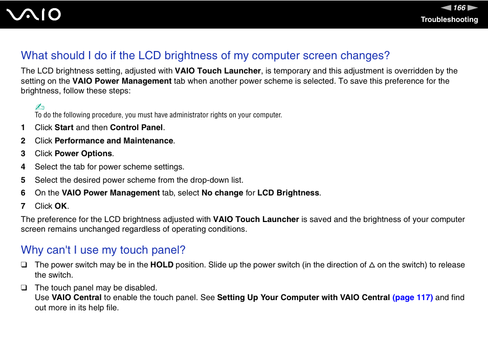 Why can't i use my touch panel | Sony ICD VGN-UX200 User Manual | Page 166 / 194