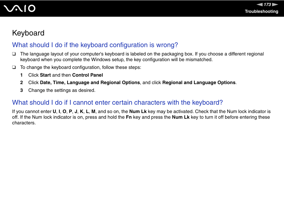 Keyboard | Sony ICD VGN-UX200 User Manual | Page 173 / 194