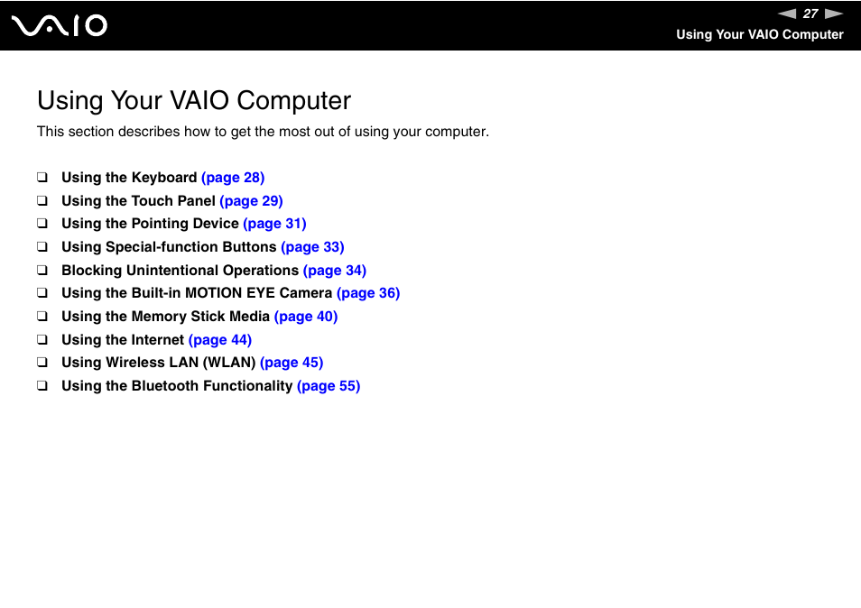 Using your vaio computer | Sony ICD VGN-UX200 User Manual | Page 27 / 194