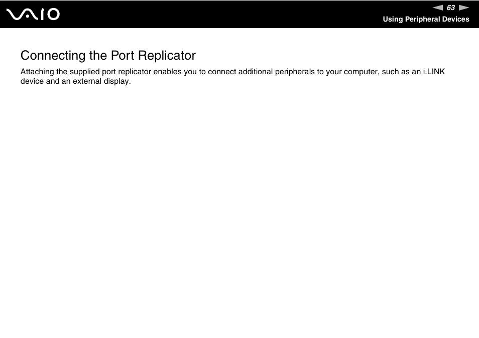 Connecting the port replicator | Sony ICD VGN-UX200 User Manual | Page 63 / 194