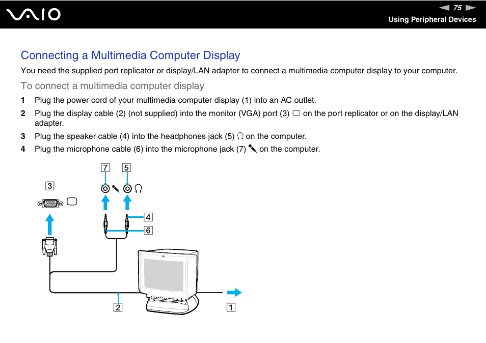 Connecting a multimedia computer display | Sony ICD VGN-UX200 User Manual | Page 75 / 194