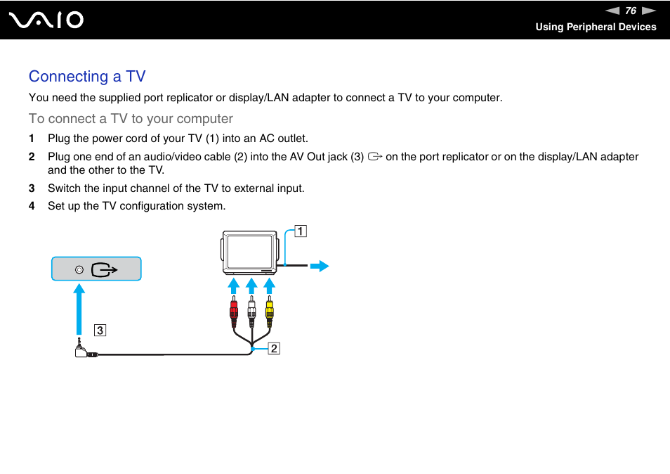 Connecting a tv | Sony ICD VGN-UX200 User Manual | Page 76 / 194