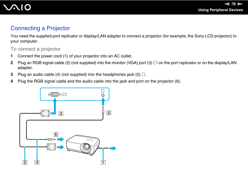 Connecting a projector | Sony ICD VGN-UX200 User Manual | Page 78 / 194