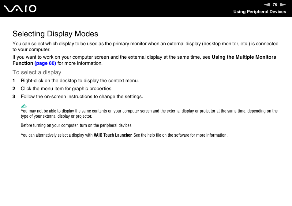 Selecting display modes | Sony ICD VGN-UX200 User Manual | Page 79 / 194