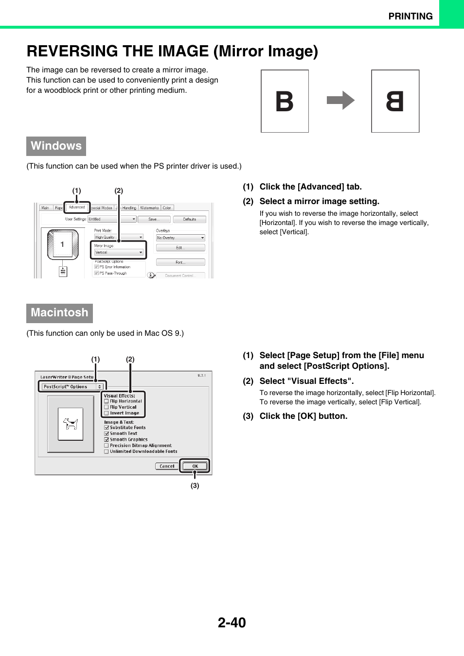 Reversing the image (mirror image) -40, Reversing the image (mirror image) | Sony MX-C400P User Manual | Page 119 / 257