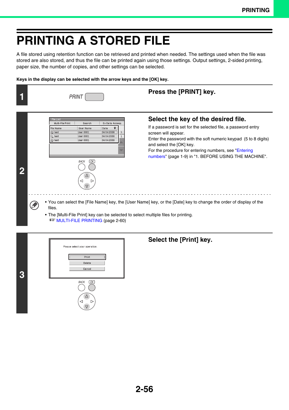 Printing a stored file -56, Printing a stored file | Sony MX-C400P User Manual | Page 135 / 257