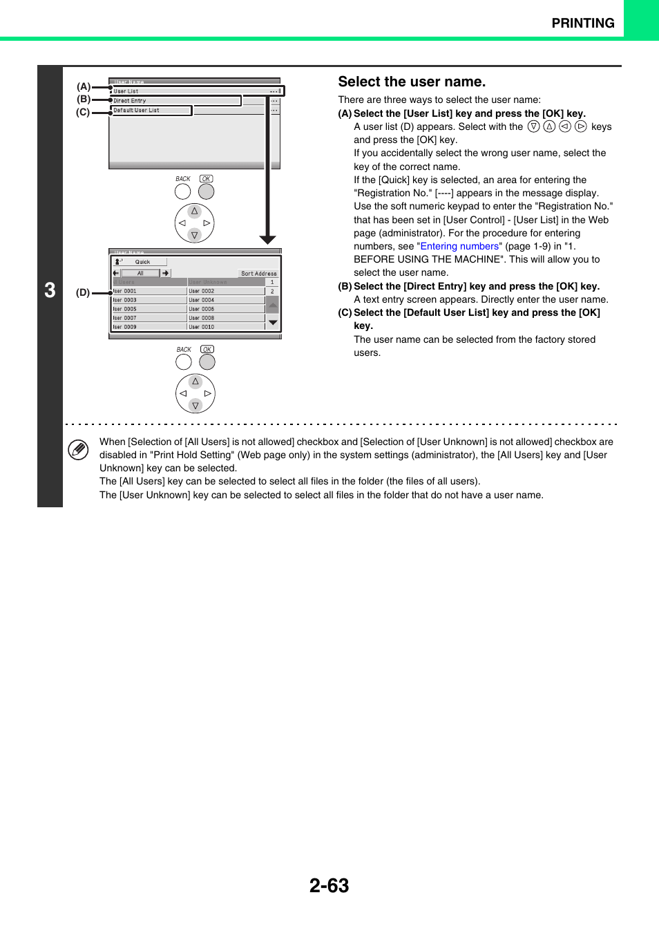 Select the user name, Printing | Sony MX-C400P User Manual | Page 142 / 257