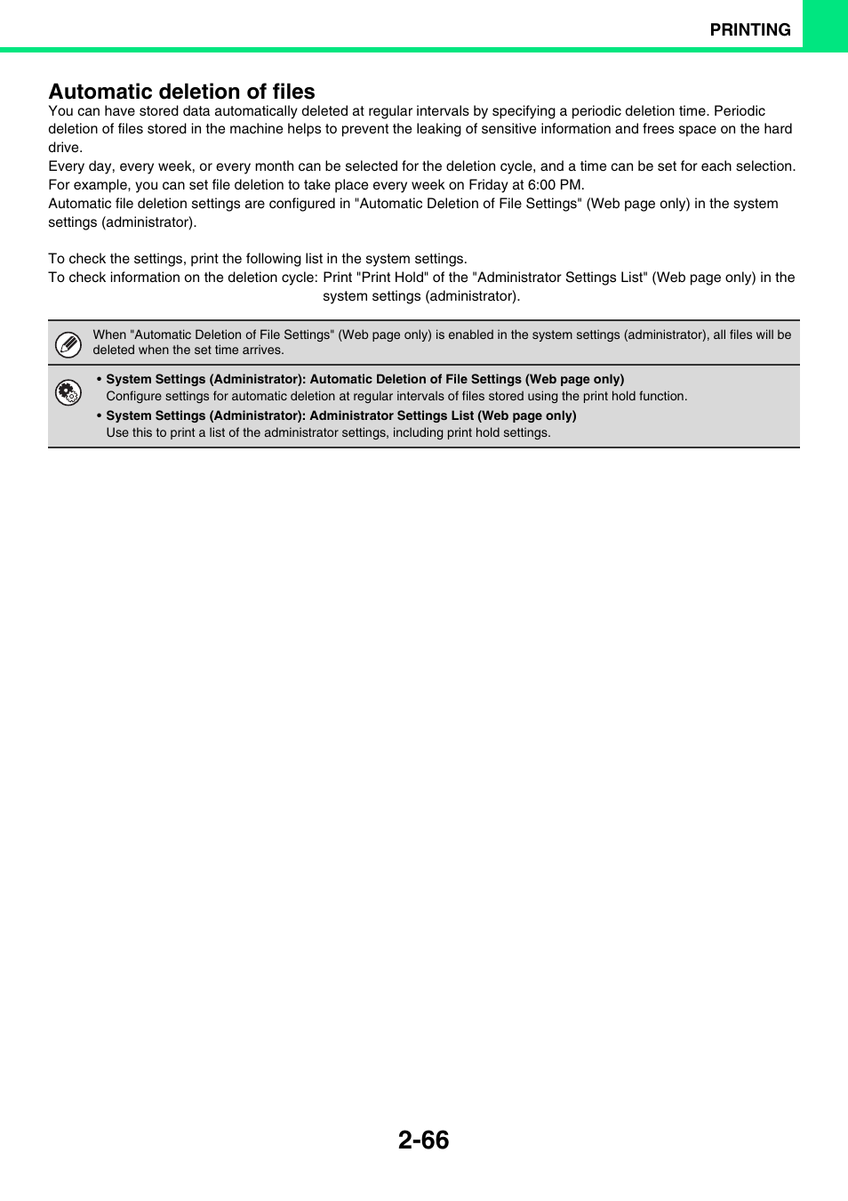 Automatic deletion of files | Sony MX-C400P User Manual | Page 145 / 257