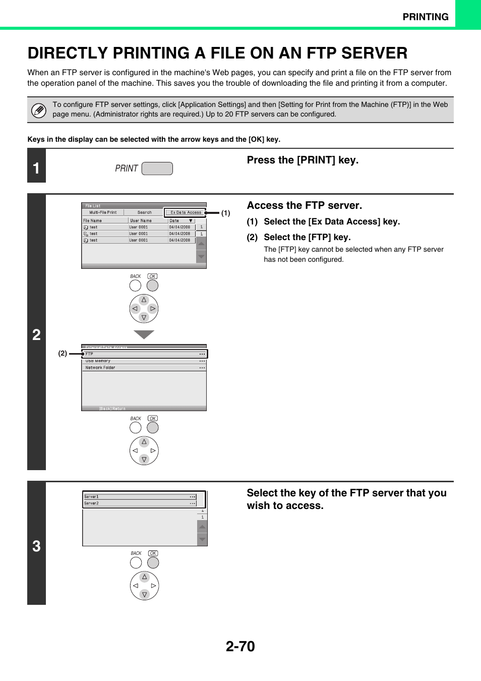 Directly printing a file on an ftp, Server -70, Directly printing a file on an ftp server | Sony MX-C400P User Manual | Page 149 / 257