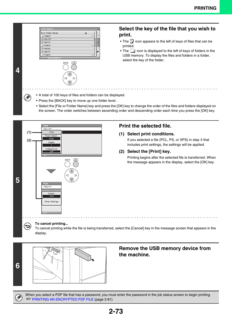 Select the key of the file that you wish to print, Print the selected file | Sony MX-C400P User Manual | Page 152 / 257