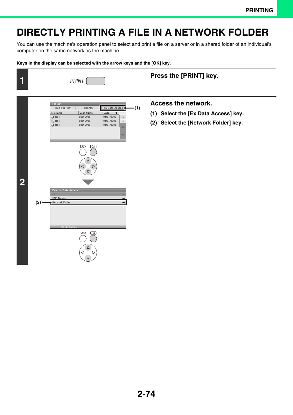 Directly printing a file in a, Network folder, Directly printing a file in a network folder | Sony MX-C400P User Manual | Page 153 / 257