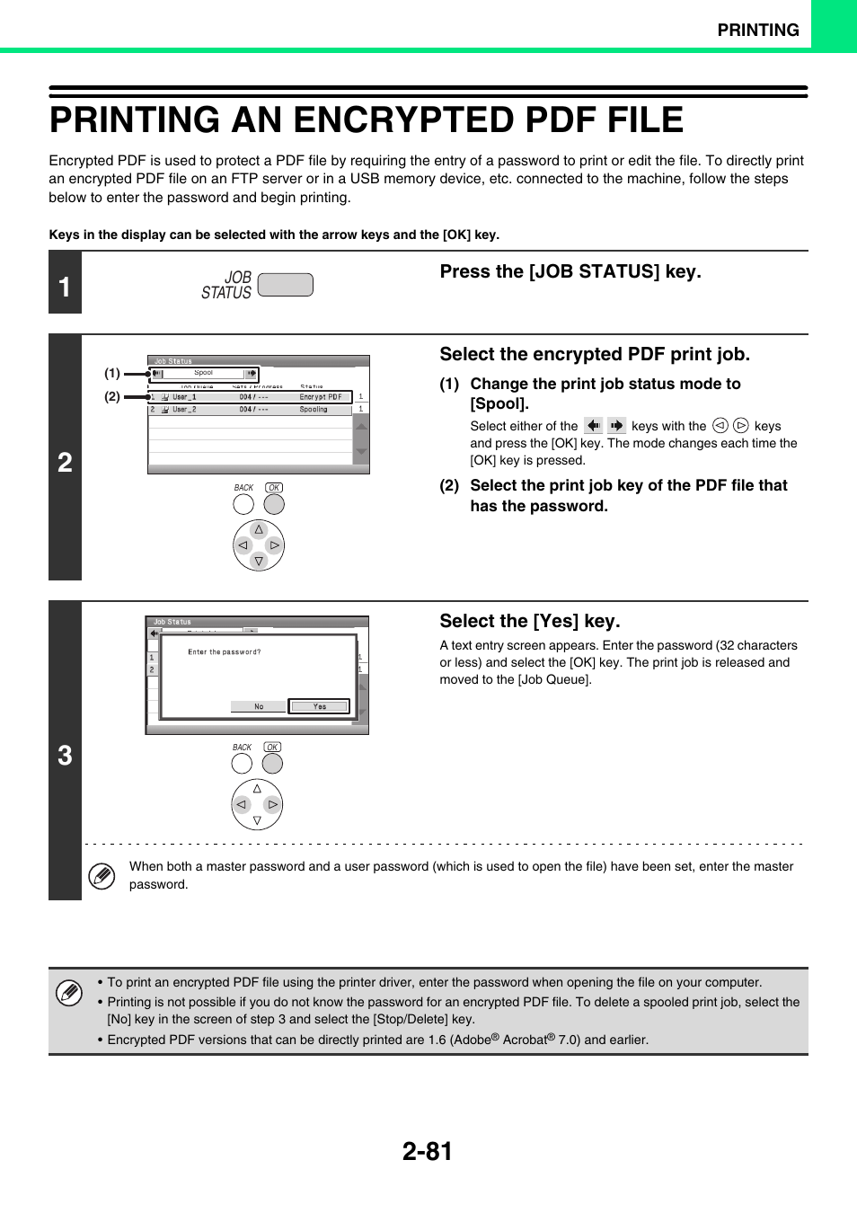 Printing an encrypted pdf file -81, Printing an encrypted pdf file | Sony MX-C400P User Manual | Page 160 / 257